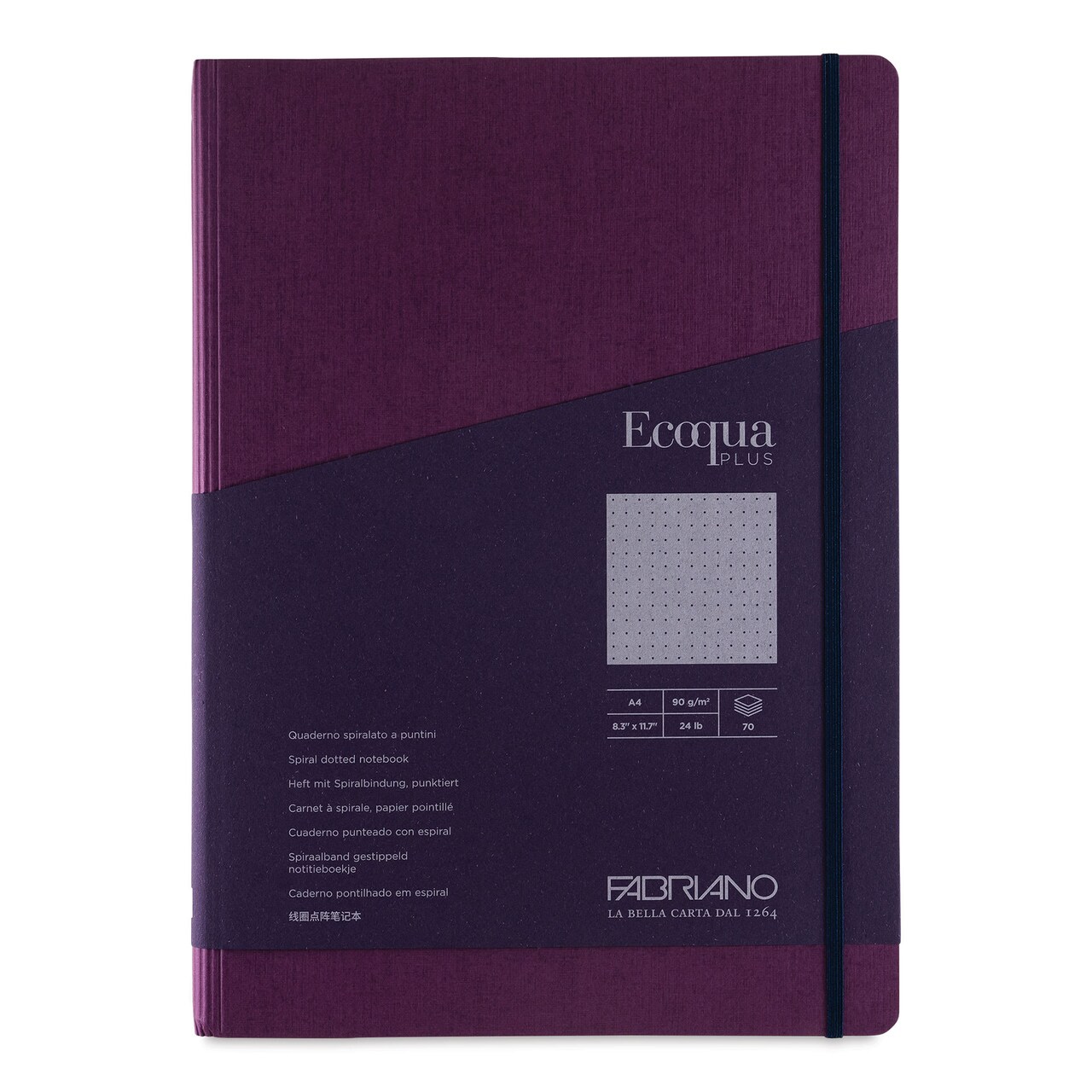 Fabriano Ecoqua Plus Hidden Spiral-Bound Notebook - Wine, 11-7/10" x 8-1/4", Dot Grid